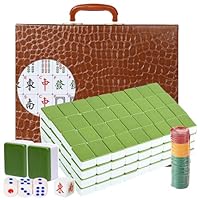 LANYOTA Mahjong-Set Großes Elfenbeinfarbe Ziegeln Mit Arabische Ziffern Fliesen Chinesisches Mahjong-Spielset 146 Tiles Majiang(grün)