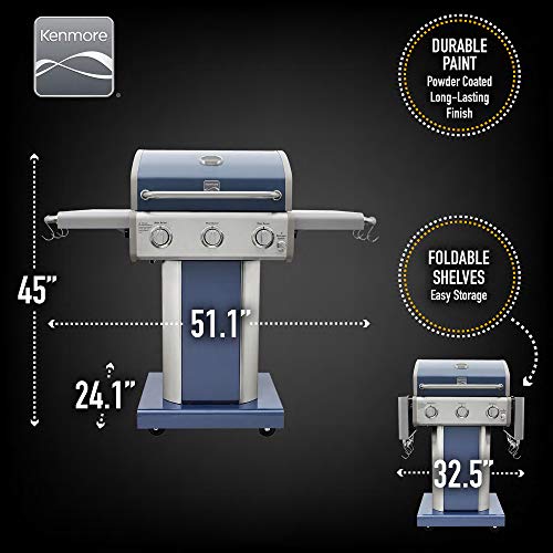 image for Kenmore 3-Burner Propane BBQ Grill, 30,000 BTUs Gas Grill with Cast Ir