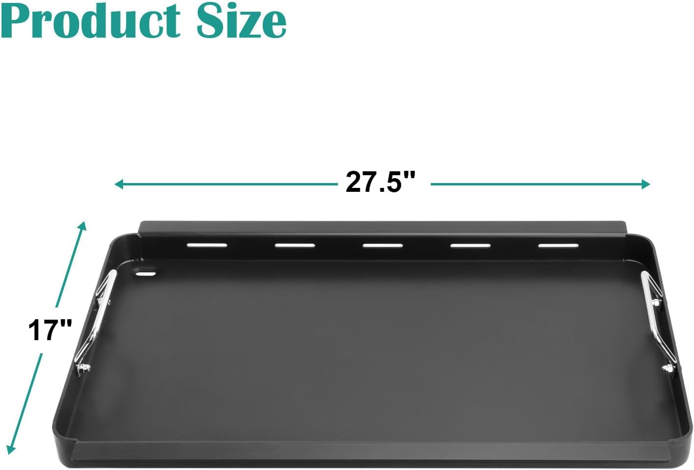 Diagram showing the dimensions of the EasiBBQ griddle insert, 17 inches by 27.5 inches.