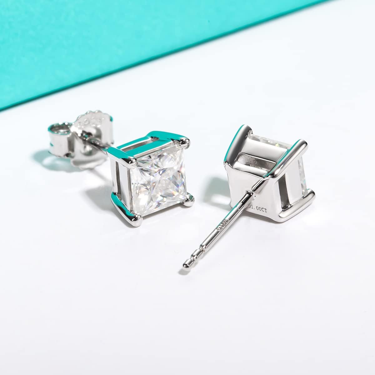 AnuClub 1.2-4cttw 10K Post Princess Cut Moissanite Stud Earrings for Women, D Color VVS1 925 Sterling Silver Earrings - Image 4