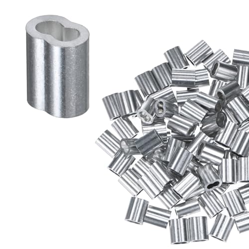 M METERXITY 100-Pack Aluminum Crimping Loop Sleeves, 2.5mm 3/32 Double Round Barrel Wire Rope Sleeves Cable Ferrule for Wire Rope/Cables Crimping Loop Sleeve