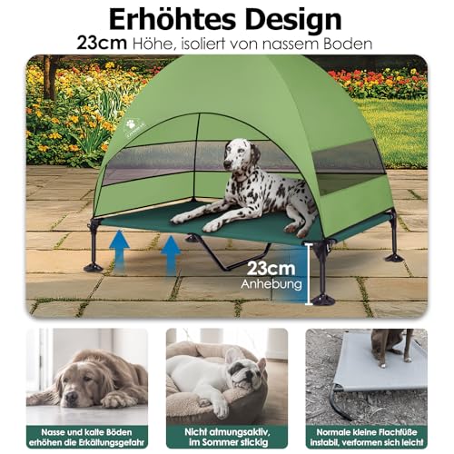 Erhöhtes Hundebett Outdoor mit Dach,Hundeliege Klappbar mit Anti-Rutsch-Füßen, Hundezelt Outdoor mit Großem Schatten, Kühlendes ErhöHtes Hunde Bett für Camping, Garten, Strand & Pool
