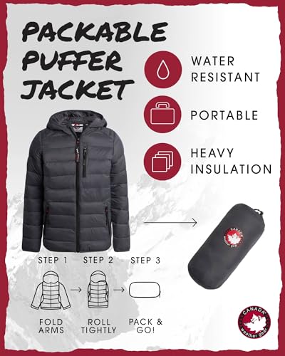 Image of CANADA WEATHER GEAR Boys' Puffer Jacket - Lightweight Packable Bubble Coat, Water Resistant Outerwear Jackets for Boys (8-20)