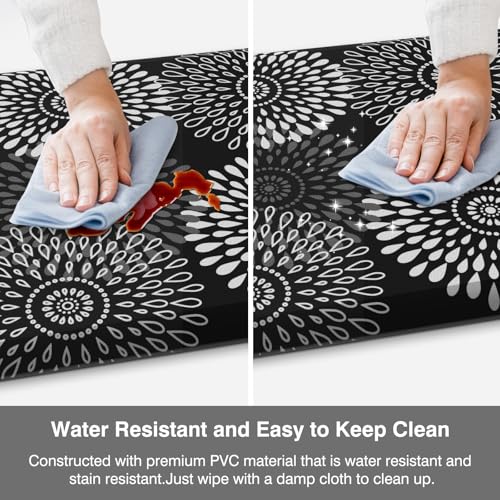 LuxStep Kitchen Mats for Floor,0.47 inch Thicker Cushioned Rug Anti-Fatigue Mats for Kitchen Decor Accessories,Waterproof Non-Slip Mats and Rugs Set for Office,Laundry 17.3\"×29\"+17.3\"×47\",Black