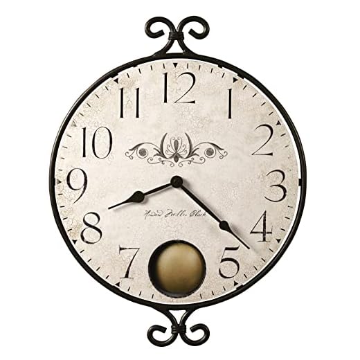 Howard Miller Randall Vintage Wall Clock – Rustic Wrought Iron Design, Silent Quartz Pendulum, Battery Operated, Perfect Antique Style Decor Accent for Living Room, Kitchen, or Office