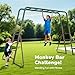Hapfan Swing Sets for Backyard with Monkey Bars, 2 Belt Swings & Trapeze Bar- Heavy Duty Metal Outdoor Playground Sets for Kids, Backyard Playset (Patent Pending)
