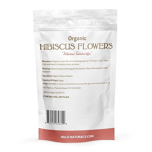 Miniatura 3 de Halo Naturals Flores orgánicas de hibisco cortadas y tamizadas, 4 onzas (Hibiscus sabdariffa) con certificación USDA  Bolsa resellable  Empaquetadas