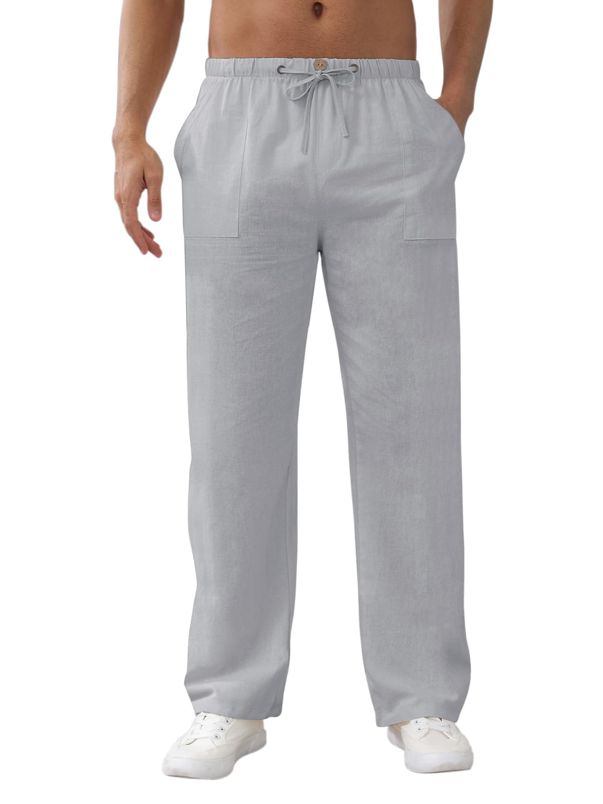 Aisprts Leinenhose Herren Lose Freizeithose Leichte Sommerhose Herren mit Taschen Elastischer Bund Kordelzug