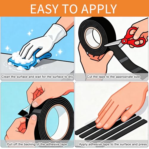Image of Black Anti-Slip Stair Treads Tape,4 inch x50FT Heavy Duty PVC Non-Skid Grip Tape for Wooden Steps, Indoor /Outdoor Stairs, Pool Decks - Peel & Stick Waterproof Safety Traction