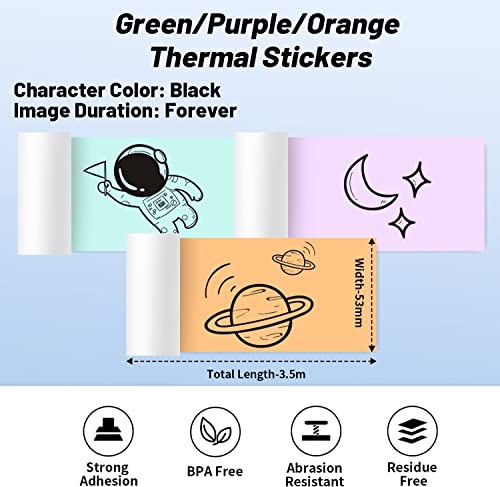 M02 Sticker Printer Machine - 2" Mini Photo Printer With 3 Roll Sticker Paper Green/Purple/Orange - Thermal Mini Printer For Pad&Phone, Hd Sticker Maker Machine Printer For Diy,Memo,List,Photo Album #TOP6