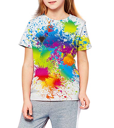 Laidipas Colorful Shirts For Boys Girls Unisex 3D Graphic Tees For Kids White Graffiti T-Shirts 8-10 Years #TOP3