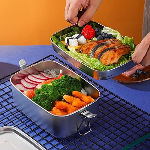 Porssaut Bento Box Lunchbox Set Lunch Boxes Breakfast Containers Detachable Baffle Food Storage Metal Package Stainless Steel Large Capacity 1500ml Rectangular Reusable