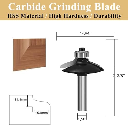 Miniatura 3 de TAIWAIN - Juego de brocas de enrutador de 14 de pulgada, brocas para bordes delanteros de puerta y cajón, herramienta profesional para carpintería,