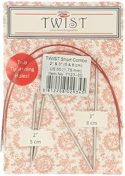 ChiaoGoo Twist Lace Short Combo Pack 1.75 mm Interchangeable Knitting Needle Tips 5 cm and 8 cm with Red Cables 1 piece