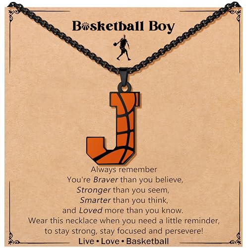JoycuFF Basketball Gifts Basketball Accessories Stuff for Men Personalized Initial J Stainless Steel Chain Necklace for Son Brother Grandson for Birthday Christmas