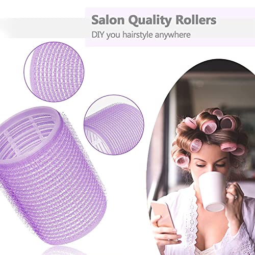 Aioiki 3'' Extra Large Hair Rollers Set, Jumbo Velcro For Long Hair,30 Packs 3 Sizes With Clips & Comb, Big Self Grip Curlers, Salon Dressing (3''/2.5''/2.2''), Pink Purple Yellow #TOP2