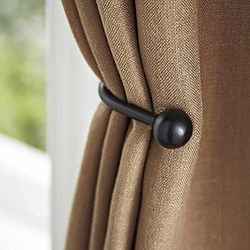 TREXIN 2 pc Large Curtain Holdbacks | Stylish Tassel Arms Wall Mounted U Metal Cartin Tie | Back Hook Hold With Screws | for Window Curtain Shower Towel Umbrellas Clothes Home (Black)