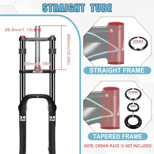 BUCKLOS Suspensión Delantera para Bicicleta Eléctrica Fat Tire 20 y 26 pulgadas 4.0, Horquilla de Aceite con QR 9x135mm miniatura 6