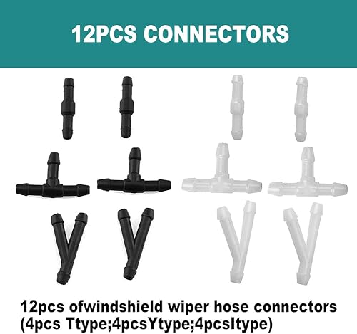 Miniatura 3 de Kit universal de manguera de limpiaparabrisas de 13 piezas, manguera de limpiaparabrisas de 13.1 ft con 12 conectores de manguera, adecuado para la