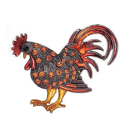 Image of Chicken Rooster Brooch Pin for Men Women Crystal Rhinestone Gold Plated Enamel Cute Hen Animal Ladies Fashion Personality Novelty Funny Lapel Pin Brooch