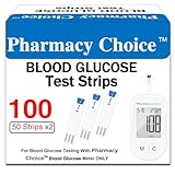 Pharmacy Choice Blood Glucose Test Strips ONLY For Blood Glucose Testing With PharmacyChoice Meter 2 Bottles of 50 Pcs