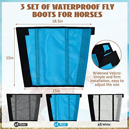 Amylove Set Of 12 Fly Boots For Horse Plastic Mesh Horse Leggings Breathable Horse Fly Boots Equine Horse Leg Wraps For Reducing Fly Bites (Grey, White, Blue) #TOP1