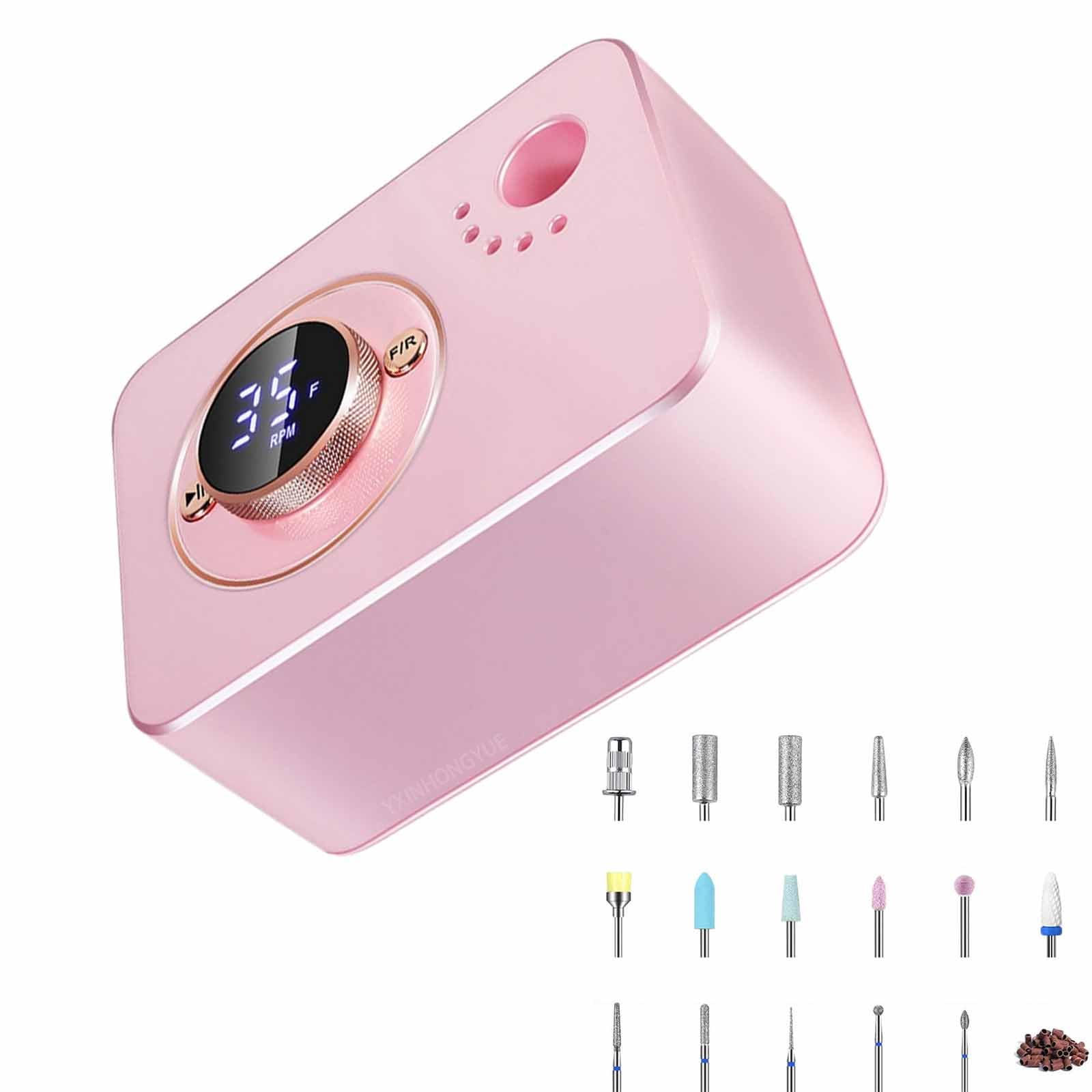 Stal nierdzewna nierdzewna maszyna do paznokci, przenośne żelowe pliki do paznokci są dostarczane z USB LED Light 5 Gniazdek szlifowania Usuń martwą skórę, złuszczanie