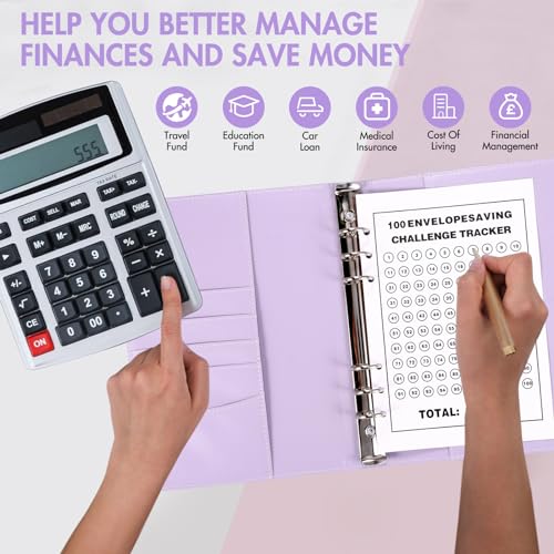 ALLOMN 100 Briefumschläge, A5 Geldsparung Geldordner Organizer Geldsparmappe mit transparenten Geldumschlägen und Magnetknopf für Paare, Büros, Zuhause, Schule (Violett)