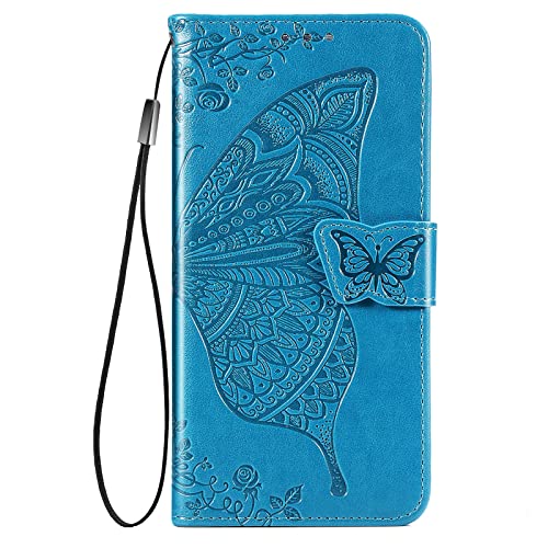 DiGPlus Galaxy A14 5G Wallet Case, [Butterfly & Flower Embossed] Leather Wallet Case Flip Protective Phone Cover with Card Slots and Kickstand for Samsung Galaxy A14 5G (Blue)
