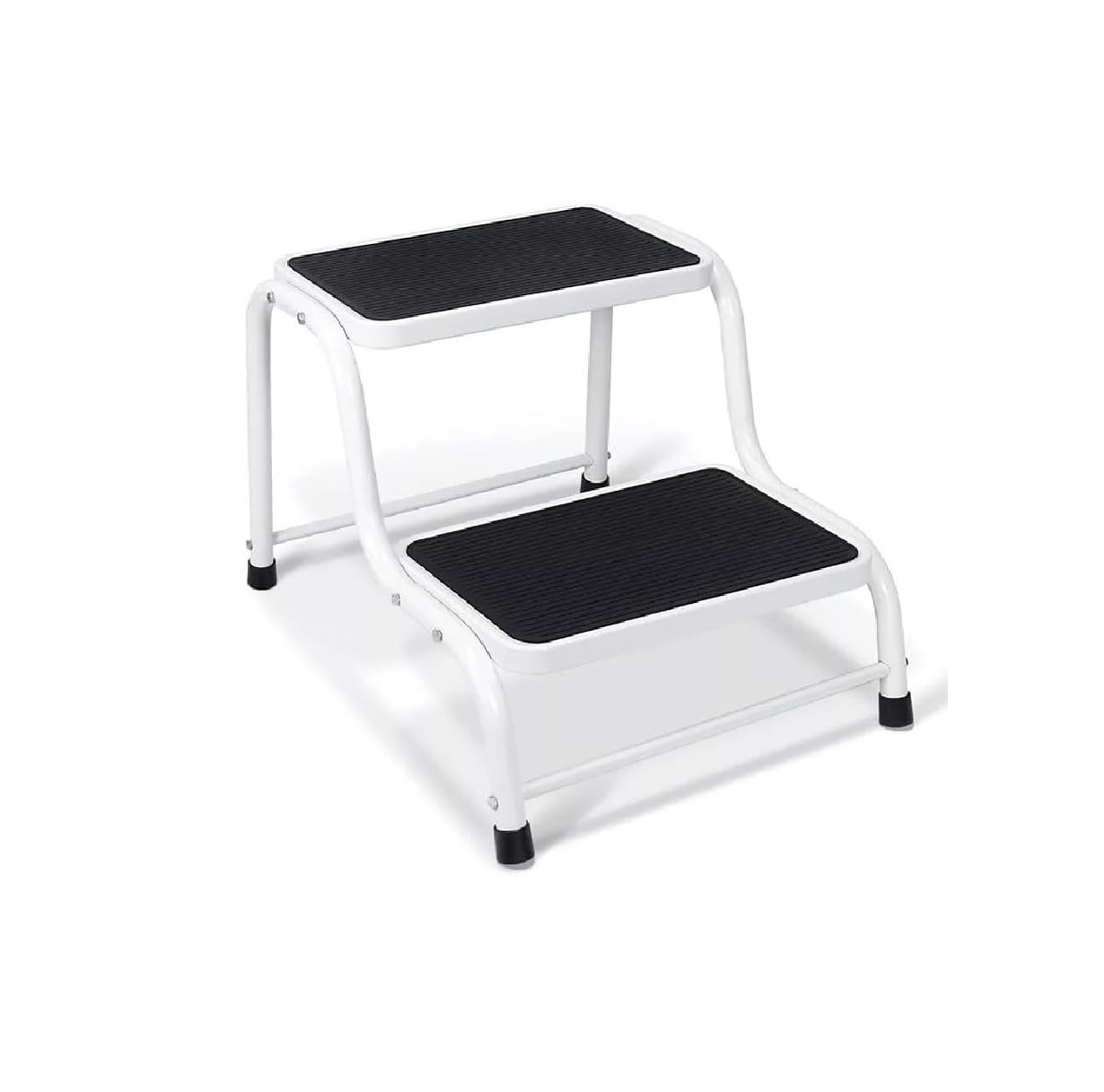 2-Step Step Stool Ladder with Anti-Slip Grooves & Rubber Pads Non-Slip Treads, Metal Frame, White and Black – Heavy Duty Footstool for Home, Kitchen & Office Camper Van Camping Caravan Step-stool
