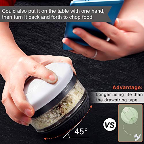 FUHUIM Mini Manual Food Chopper, Durable Hand Held Food Choppers and Dicers, One More Free Blade, Fits for Chopping Vegetables/Fruits/Onions/Garlics/Salad/Coleslaw/Puree