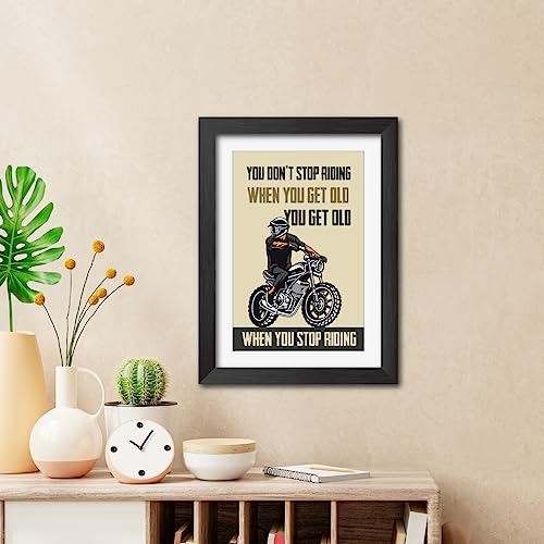Image of TenorArts Motorcycle Riding Poster Frame Bikers Bullet Rider Motivational Quotes Laminated Photo Framed Painting with Matt Finish Frames (9inches x 12inches) (Get Old)