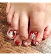 24Pcs Christmas Press on Toenails Short Square Shape Nails New Year Snowflake Fake Toe Nails with...