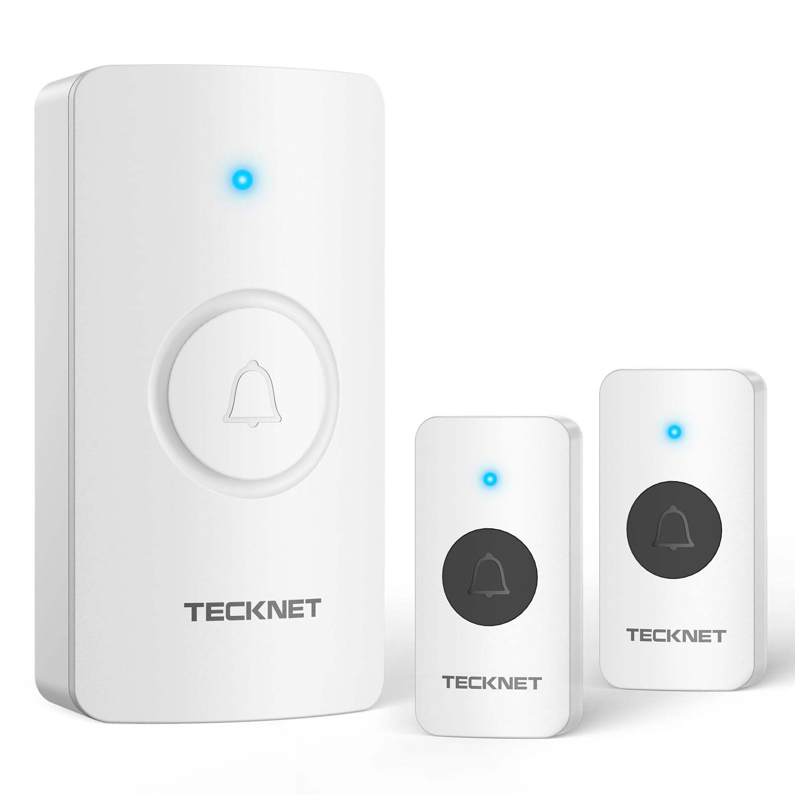 TECKNET Wireless Doorbell, IP67 Waterproof Battery-Operated Cordless Door Chime Kit with 2 Push Buttons up to 400 M Wireless Range, 60 Chimes & 5 Volume, LED Flash, 4.5 Years Battery Life