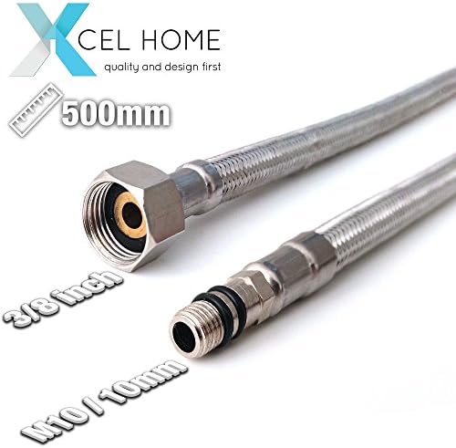 Xcel Home Pair of 10mm x 3/8" (500 mm) Flexible Tap Connectors | DIY Replacment Kitchen Sink/Bathroom Basin Monobloc Mixer Flexi Pipes Tails