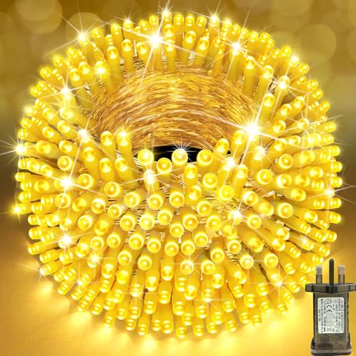 SAUSHENG 1000 LED Christmas Tree Lights 50M Indoor Fairy Lights Plug in Warm White Outdoor String Light Waterproof with 8 Modes Timer for Outside Window Wedding Patio Bedroom Xmas Decorations