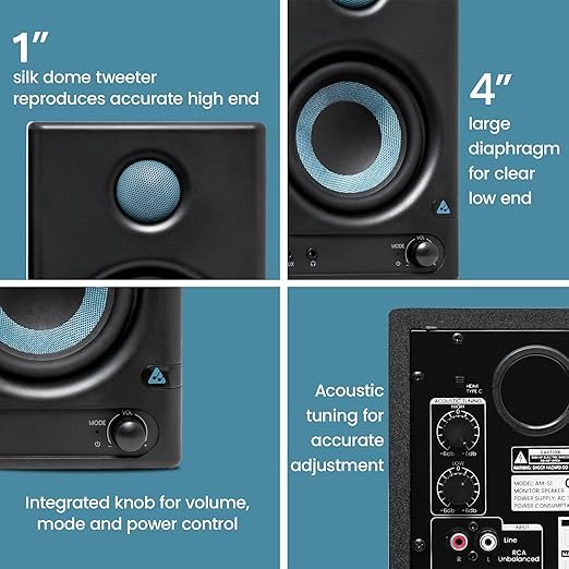 Image of Audio Array Professional Studio Bundle with 24-Bit /192kHz Audio Interface, 4 inch Studio Monitors, Condenser Mic & Stands | for Music Production, Podcasting, Dubbing, Recording & Audio Mixing - UB-01