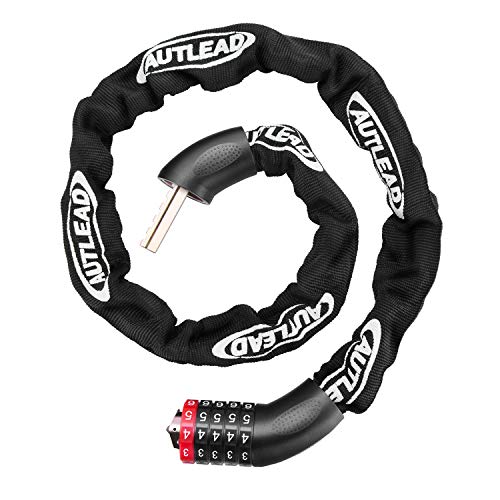 AUTLEAD Bike Lock, 5-Digit Resettable Combination Bike Chain Lock, 3ft Heavy Duty Hardened Steel Anti-Theft Bicycle Cable Locks for Bicycle, Motorcycle, Door, Gate, Fence, Grill(AL03A)