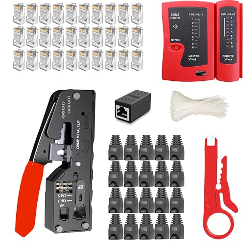 Outil de sertissage RJ45 Cat6a Cat5 pour câble Ethernet EZ rouge