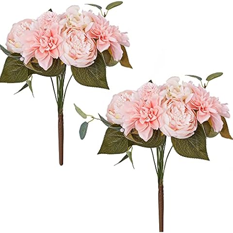 MISSPIN Artificial Flowers Peony Silk Flowers Bouquet Home Decoration Bridal Bouquets Wedding Bouquets Decorations(Blush Pink) Cover