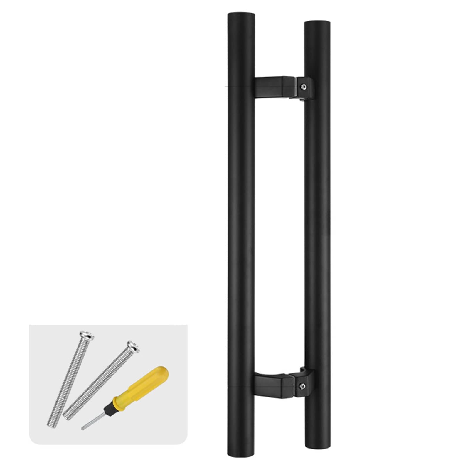 CWCQGH Modern Door Pull Handle Sliding Barn Door Push Pull Bar, H-Shape Stainless Steel Door Handle, Exterior Door Handle Push/Pull Include Fittings,Black-60cm/24inch