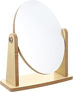 Rotating Bamboo Makeup Mirror Round Tabletop ...