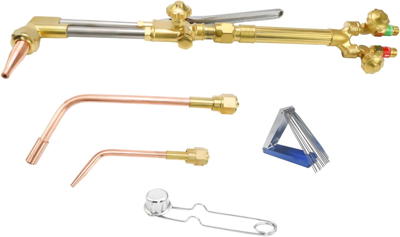 Heavy Duty Oxy Acetylene Torch Kit, Gas Cutting Torch Kit with Check Valves, 8-MFA Heating Nozzle,1-101 Cutting Tip, #3 Welding Nozzle & CA2460 Cutting Attachment, for Cutting Welding Thick Metals