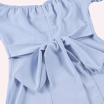 LYANER Women's Off Shoulder Wrap Ruffle Puff Short Sleeve Ruched Tie Back Dress