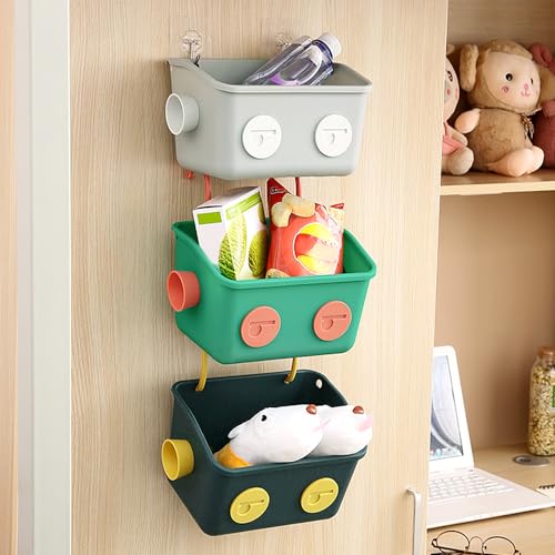 Lotvic Bath Toy Storage Organizer Basket, 3 Pack Cute Robot Bathroom Toy Storage Organiser, Wall Mounted Hanging Bath Organiser, No Drilling Shower Caddy, Bath Toy Organizer for Bathroom Kitchen Bed