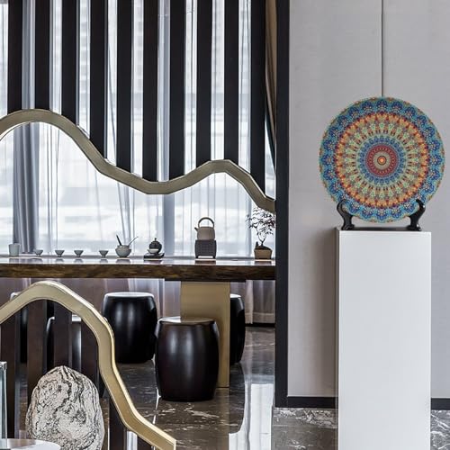 Bictucem Colorful Decorative Plates, 8 Inch, Blue Mandala Boho Round Display Plate, Decorative Plates with Stand, for Kitchen Party Coffee Table Decor Art - Thumbnail 4