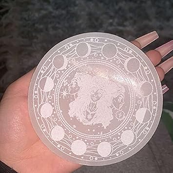 Hecate Etched Selenite Charging Plate, Premium Engraved Selenite Plates For Charging Your Crystals 3"