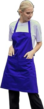 Adjustable Kitchen Bib Apron with 2 Pockets for Men Women - blue