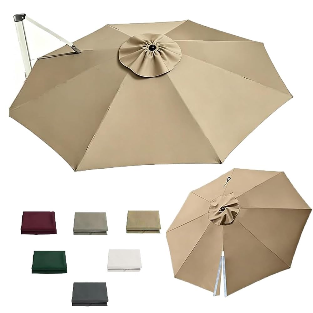 10ft 11ft 11.5ft Patio Parasol Canopy Round 8Rib Cantilever Umbrella Replacement Fabric, Offset Parasol Top Replacement Cloth Anti-UV(Khaki,350cm/11.5ft)