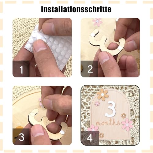 Gleemix 1 Stück Baby Monatliche Meilenstein Karten, Blumen-Stil Meilensteinkarten Baby Holz, Foto Requisiten für Monatskarten Baby 0-12 Monate,Unisex Baby Monatskarten, Babyparty Wachstumsaufzeichnung